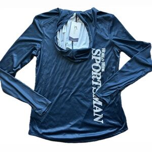 NWT Bass Pro World Wide Sportsman Angler Long Sleeve Hoodie SPF Blue XS